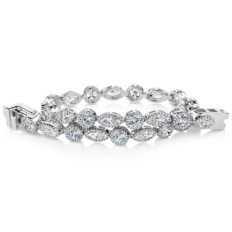 Ladies bracelets for gala charm -Marquise and Round Brilliant tennis bracelet with 6.50 carats* of diamond simulants in sterling silver