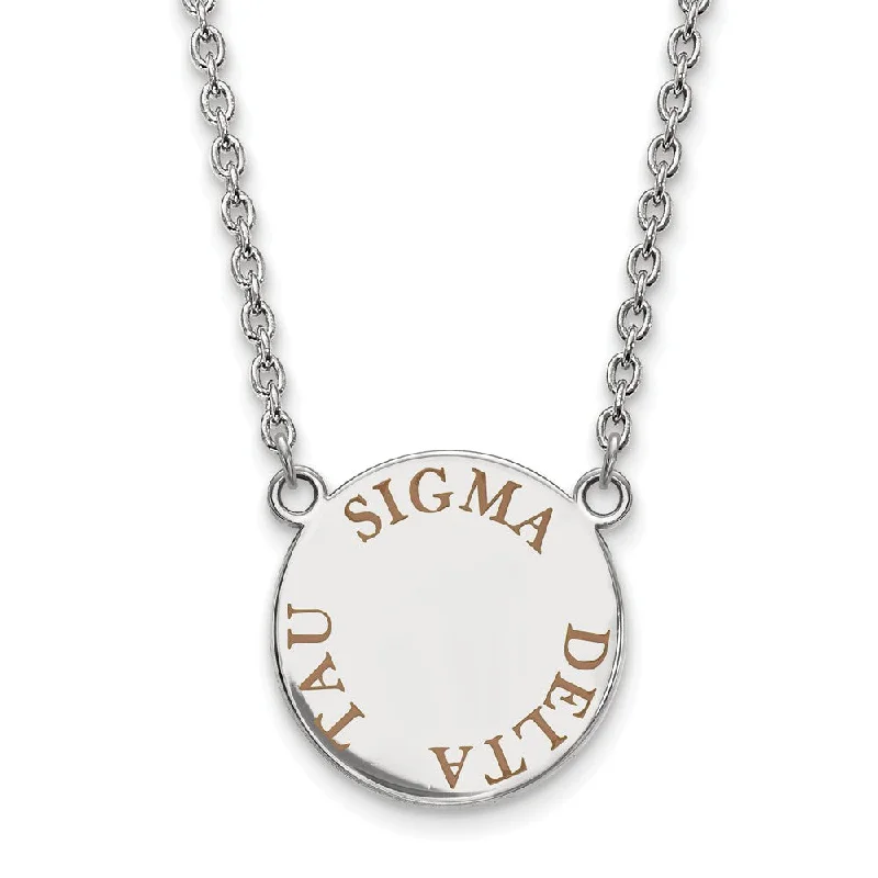 Ladies necklaces for brunch charm -Sterling Silver Sigma Delta Tau Large Lt Brown Enamel Necklace