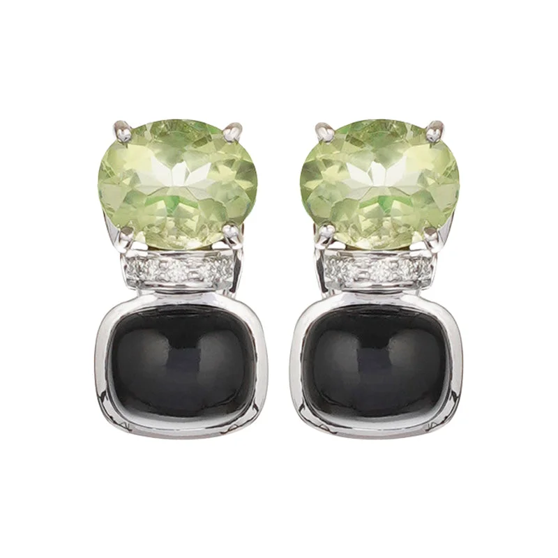 ladies-tassel-pearl-earrings-Earrings - Black Onyx, Green Quartz and Diamond (276HS)