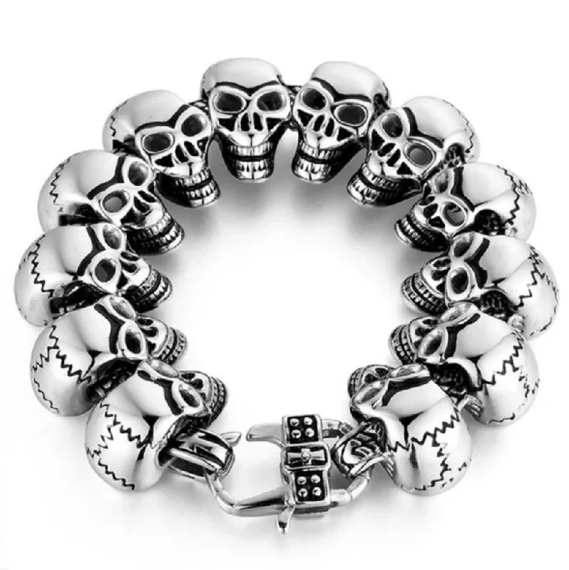 Ladies bracelets with bite charm -Stainless Steel Cracked Head Skull Bracelet