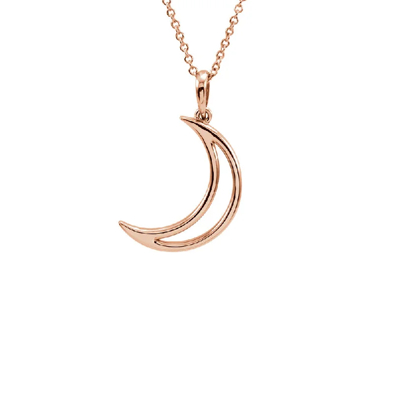 Ladies necklaces with emerald jade -Polished Crescent Moon Necklace in 14k Rose Gold, 16 Inch