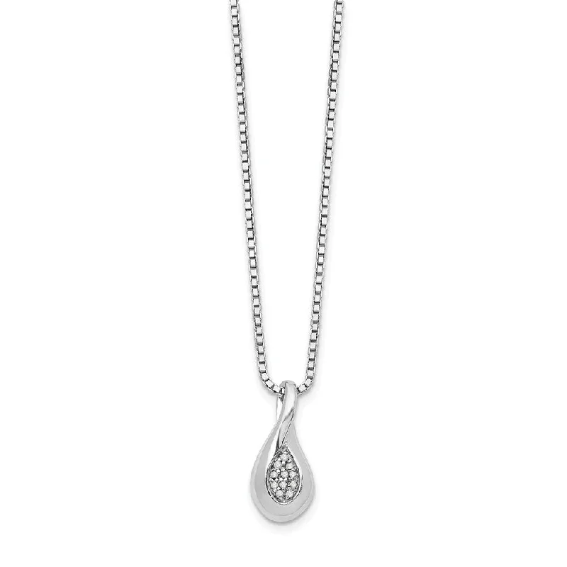 Ladies necklaces with comet elegance -Diamond Cluster Teardrop Necklace in Rhodium Plated Silver, 18-20 Inch