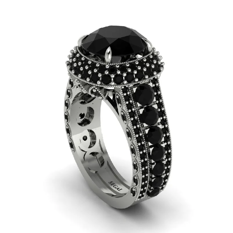 engagement-round-platinum-rings-Black Diamond Radiant Majesty Pave Engagement Ring - Cataleya No. 39