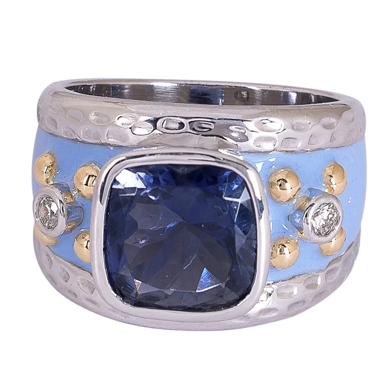 ladies-princess-cut-diamond-rings-Ring- Iolite and Diamond (Enamel)