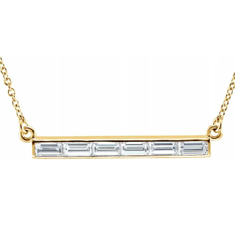 Ladies necklaces with cyan kyanite -14k Yellow Gold & Diamond 4 or 6 Stone Baguette Bar Necklace, 17 Inch