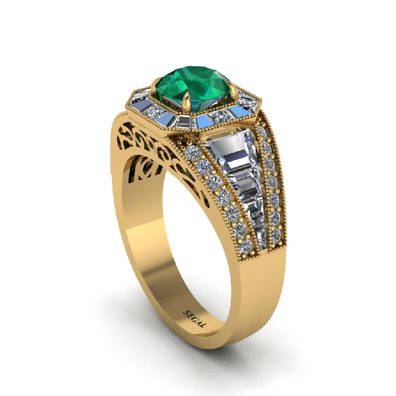 engagement-gold-flush-set-rings-Emerald Royal Radiance Halo Engagement Ring - Liana No. 4