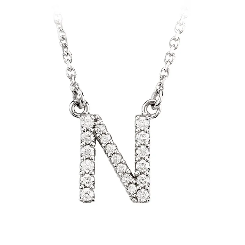 Ladies necklaces with wave charm -1/6 Cttw Diamond & 14k White Gold Block Initial Necklace, Letter N