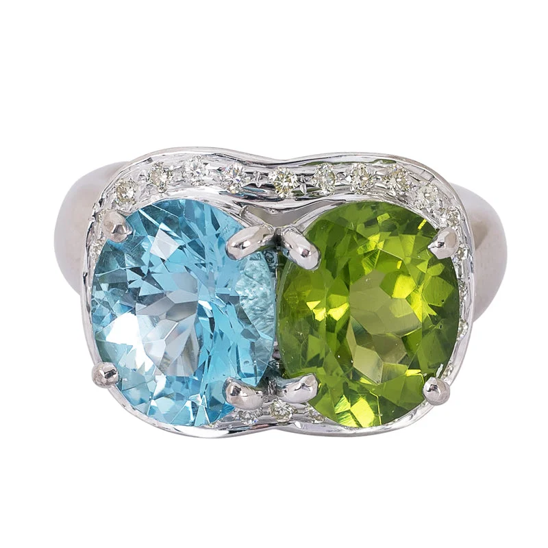 ladies-diamond-bypass-rings-Ring- Blue Topaz, Peridot and Diamond