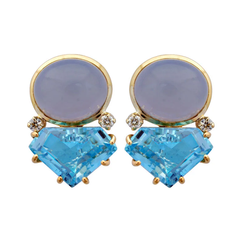 ladies-handmade-mini-hoop-earrings-Earrings- Chalcedony, Blue Topaz And Diamond