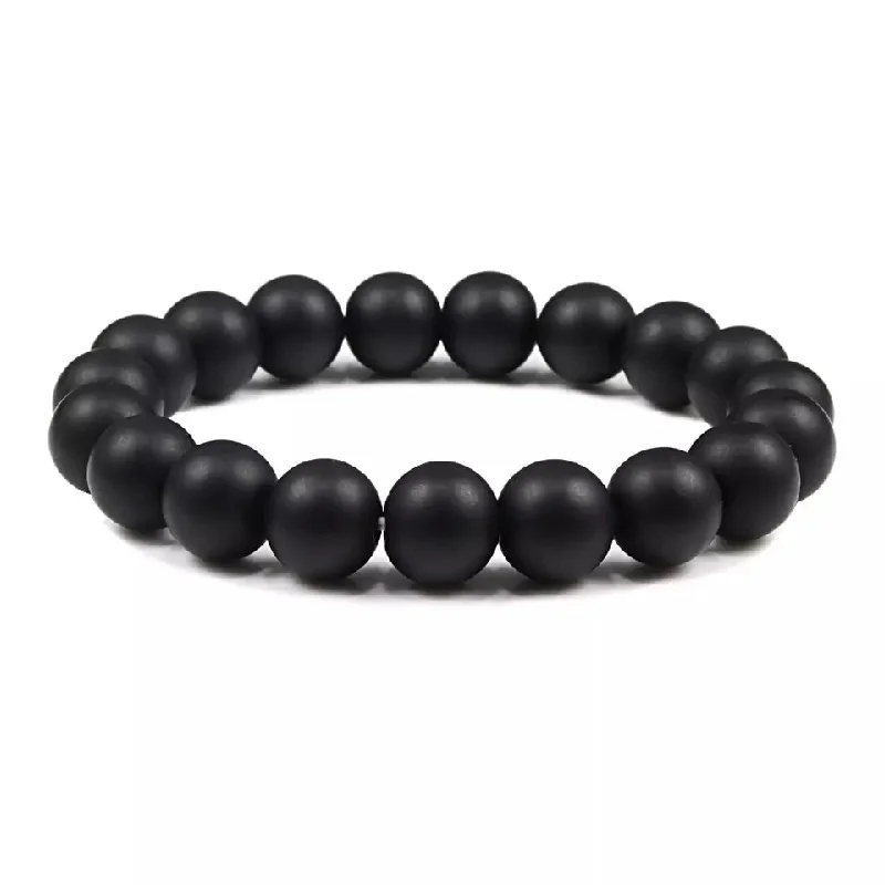 Ladies bracelets for melody elegance -Natural  Agate Stone 10mm Matt Black  Bracelet