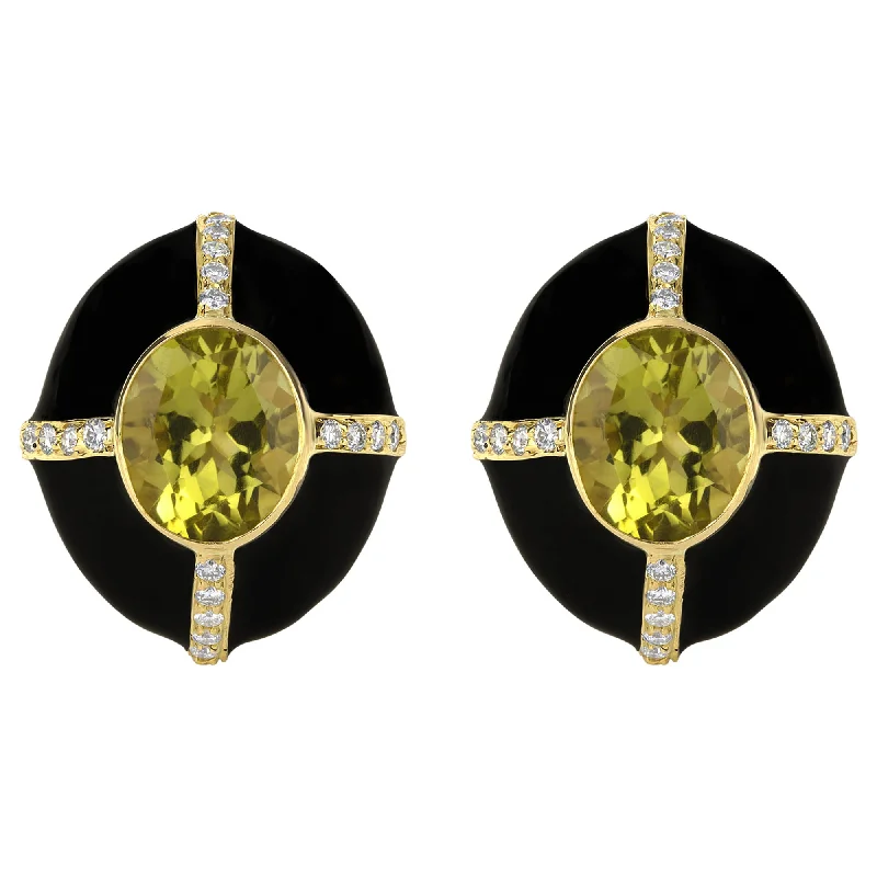 Earrings- Lemon Quartz And Diamond (enamel) (1192H)