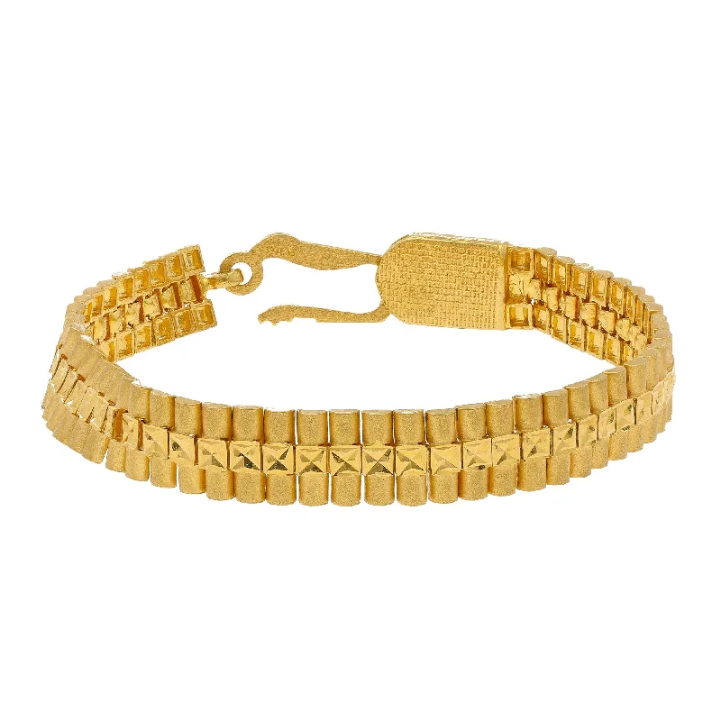 Ladies bracelets fun charm -22K Yellow Gold Men's Watch Band Bracelet W/ Tubular Links & Centered Square Hammered Accents