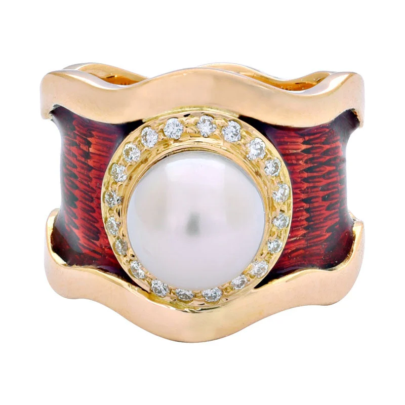 ladies-radiant-cut-emerald-rings-Ring- South Sea Pearl and Diamond (Enamel)