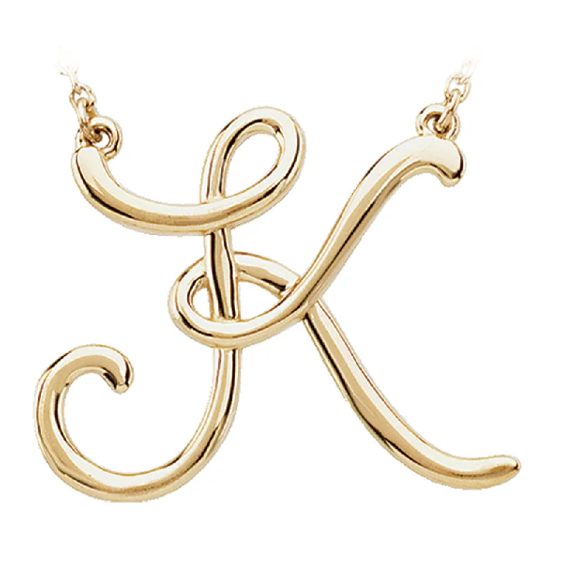 Ladies necklaces for wellness charm -14k Yellow Gold, Olivia Collection, Medium Script Initial K Necklace