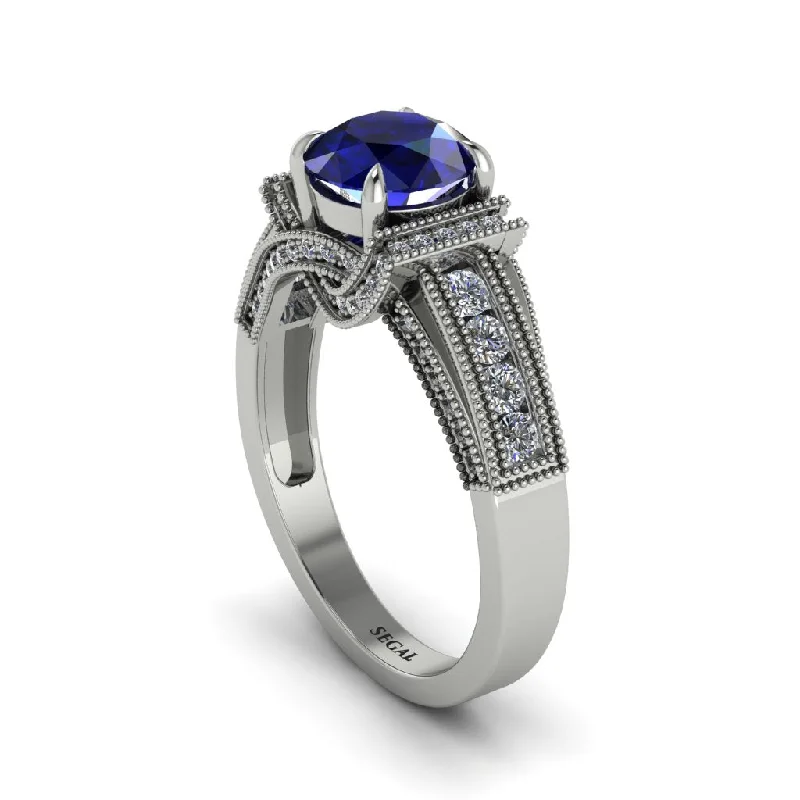 engagement-birthstone-two-tone-rings-Sapphire Eternal Embrace Milgrain Engagement Ring - Fernanda No. 15