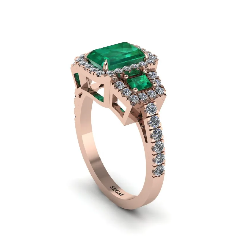 engagement-minimalist-pave-set-rings-Emerald Three Halo Radiance Engagement Ring - Emely No. 5