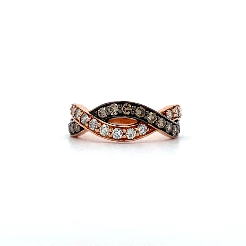 ladies-emerald-cut-rose-gold-rings-Champagne Diamond Twist Ring in Rose Gold