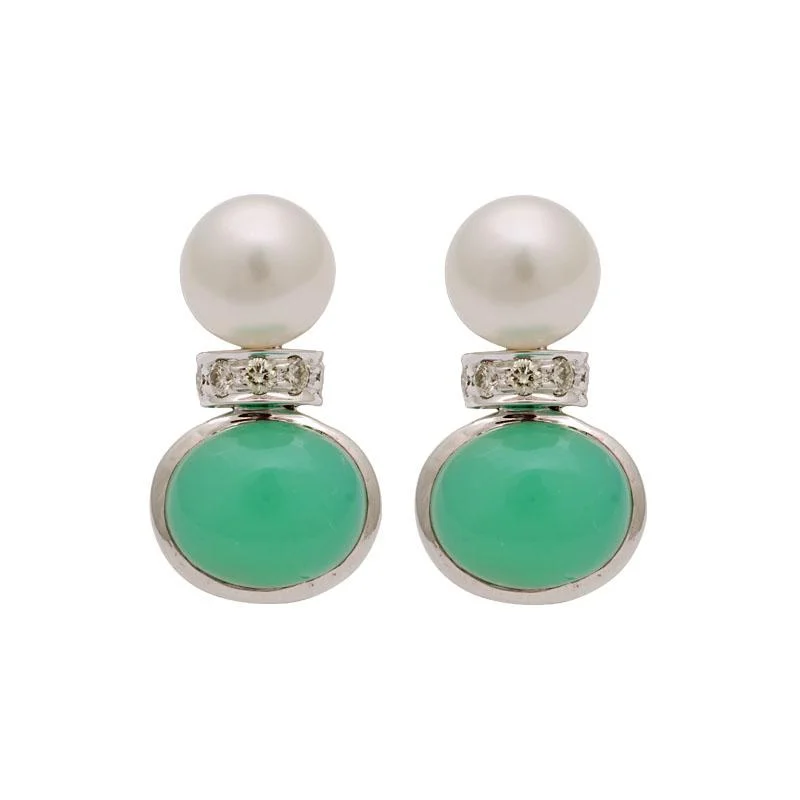 ladies-birthstone-chain-link-earrings-Earrings-Chrysoprase, South Sea Pearl and Diamond  (179DS)