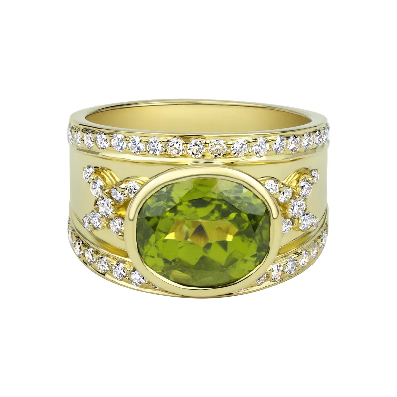 ladies-heart-cluster-rings-Ring - Peridot And Diamond