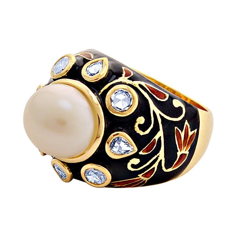 ladies-heart-shank-rings-Ring-South Sea Pearl and Diamond (Enamel)