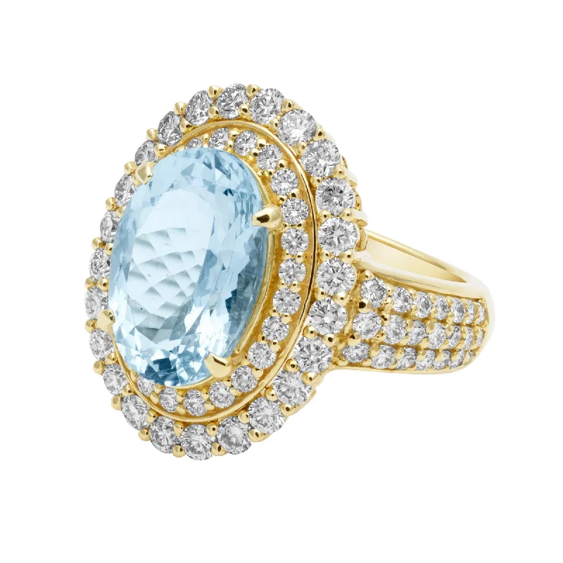 ladies-luxury-emerald-rings-Ring - Aquamarine And Diamond