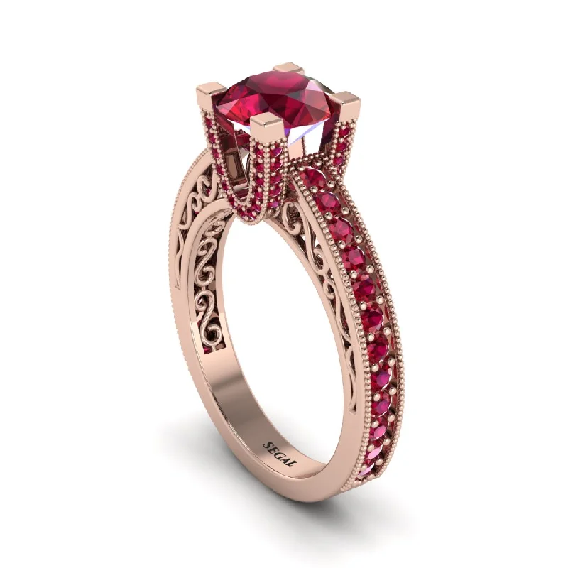 engagement-unique-diamond-rings-Ruby Scrollwork Vintage Filigree Engagement Ring - Abby No. 56