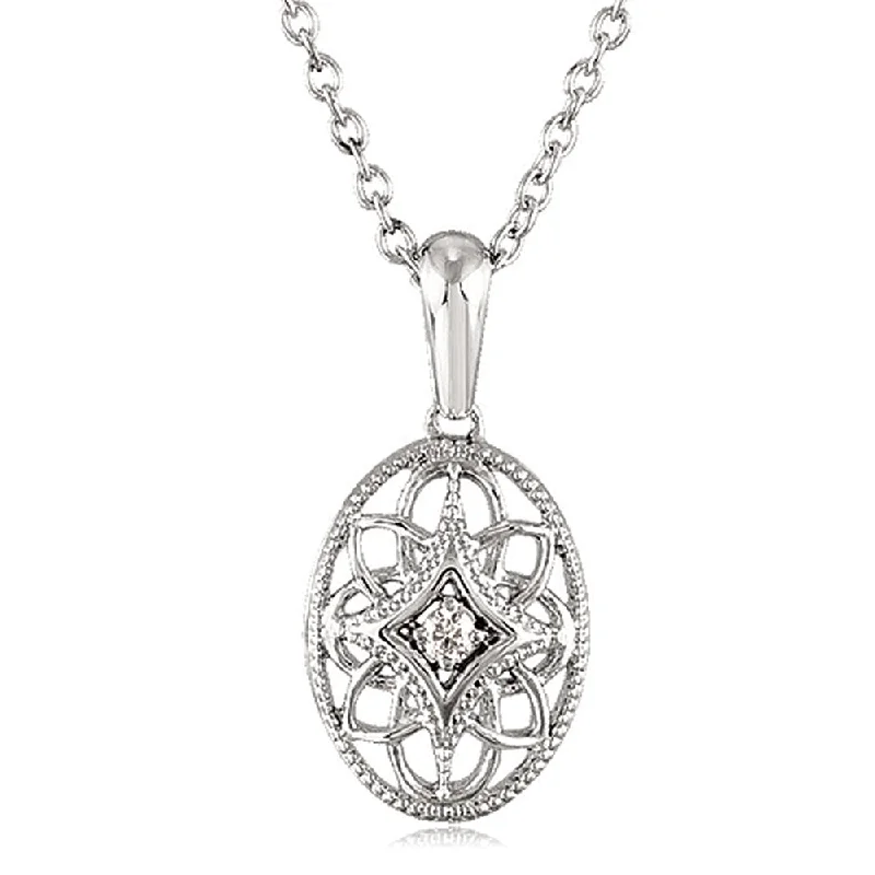 Ladies necklaces ripple charm -Vintage Style Diamond Oval Necklace in Sterling Silver