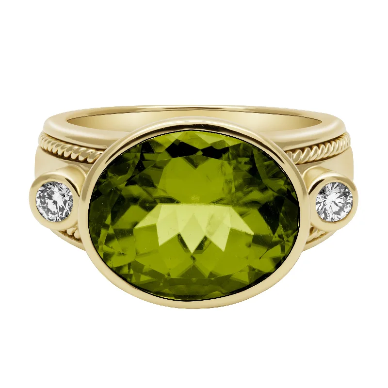 ladies-radiant-cut-diamond-rings-Ring - Peridot And Diamond In 18k Gold