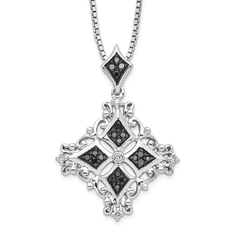 Ladies necklaces cool charm -1/4 Ctw Black & White Diamond Ornate Necklace in Sterling Silver