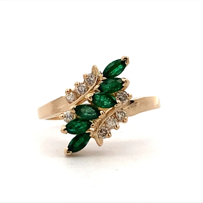 ladies-classic-silver-rings-Estate Natural Emerald & Diamond Cocktail Style Ring in Yellow Gold