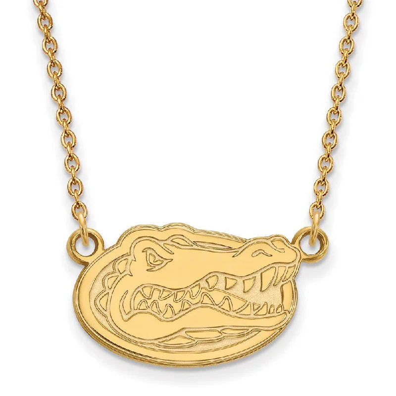 Ladies necklaces with petal pendants -10k Yellow Gold U of Florida Small Gator Disc Pendant Necklace