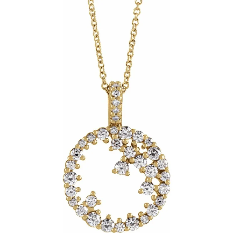 Ladies necklaces 18k white gold -14k Yellow Gold & 3/4 Ctw Diamond Scattered Circle Necklace, 16-18 In