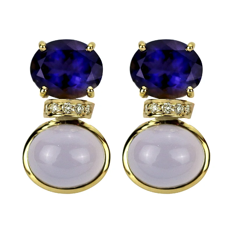 ladies-dangle-pearl-earrings-Earrings - Iolite, Chalcedony And Diamond