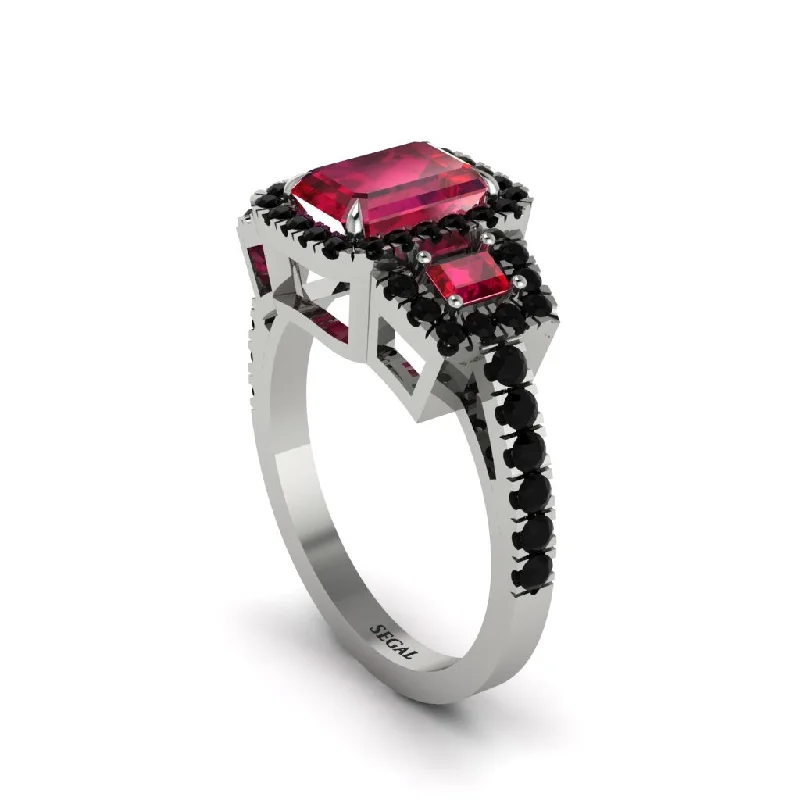 engagement-emerald-two-tone-rings-Ruby Three Halo Radiance Engagement Ring - Emely No. 42