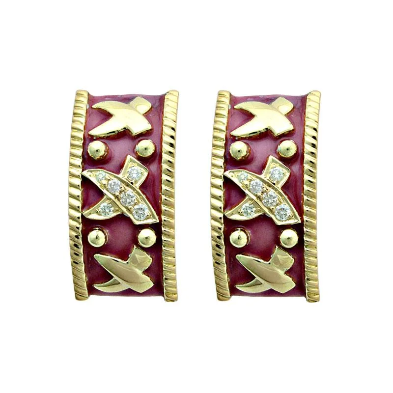 ladies-vintage-mini-hoop-earrings-Earrings-Diamond (Enamel)  (1995E)