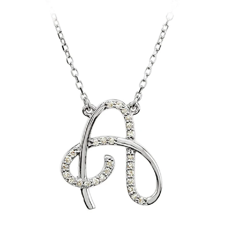 Ladies necklaces glowing flair -1/8 Ctw Diamond 14k White Gold Medium Script Initial A Necklace, 17in