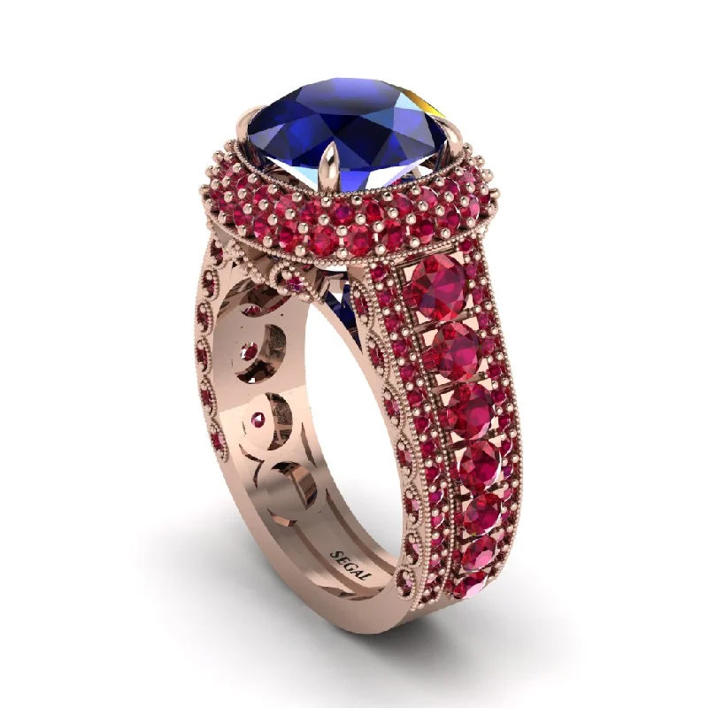 engagement-white-gold-vintage-inspired-rings-Sapphire Radiant Majesty Pave Engagement Ring - Cataleya No. 59