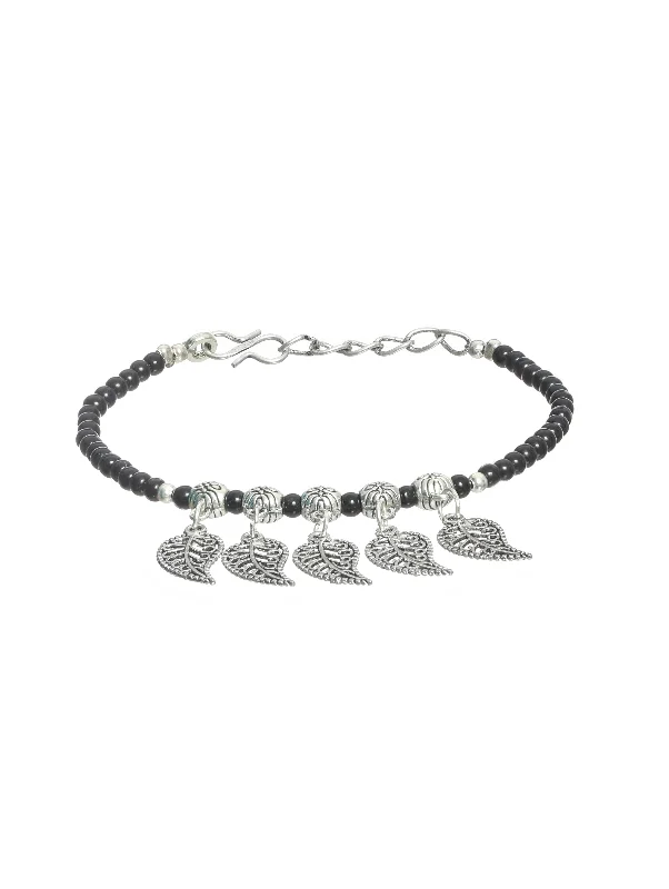 Ladies bracelets flowing flair -Set Of 2 Black & Silver-Toned Bracelet/Anklets