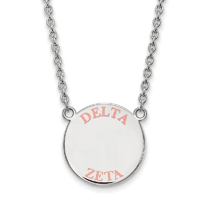 Ladies necklaces for rhyme charm -Sterling Silver Delta Zeta Large Coral Enamel Necklace