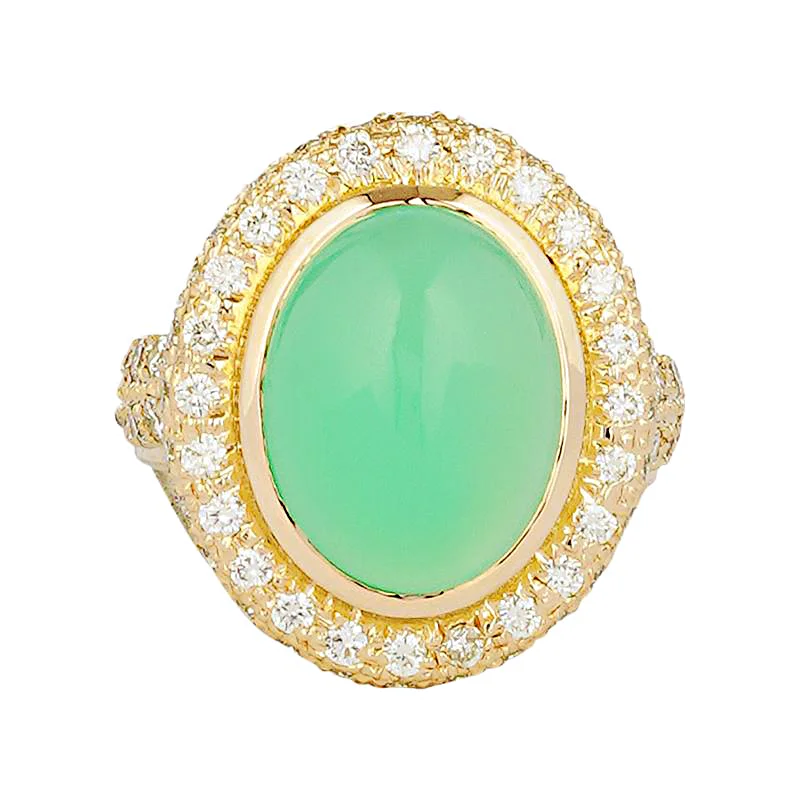 ladies-pear-cut-white-gold-rings-Ring - Chrysoprase and Diamond