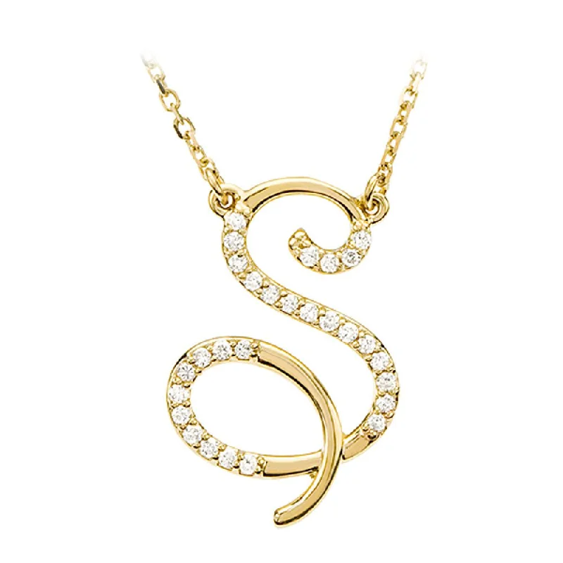 Ladies necklaces modern charm -1/8 Ctw Diamond 14k Yellow Gold Medium Script Initial S Necklace, 17in