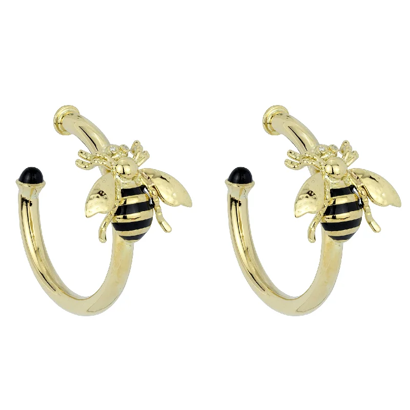 ladies-moon-ear-wrap-earrings-Earrings - Black Onyx & Diamond (Enamel) (2263D)