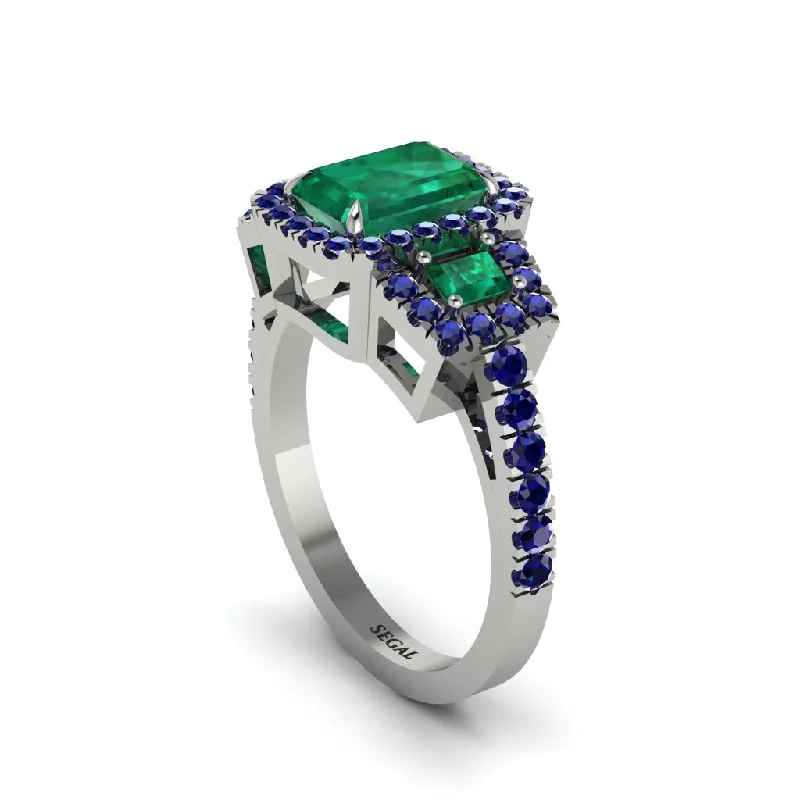 engagement-bridal-pave-set-rings-Emerald Three Halo Radiance Engagement Ring - Emely No. 66