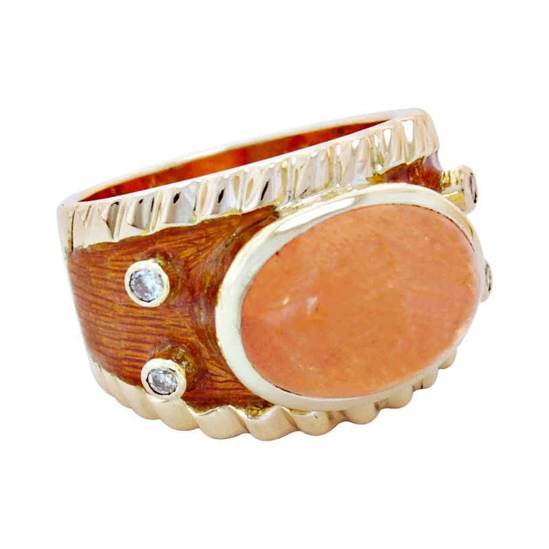 ladies-bridal-channel-set-rings-Ring - Orange Garnet and Diamond (Enamel)