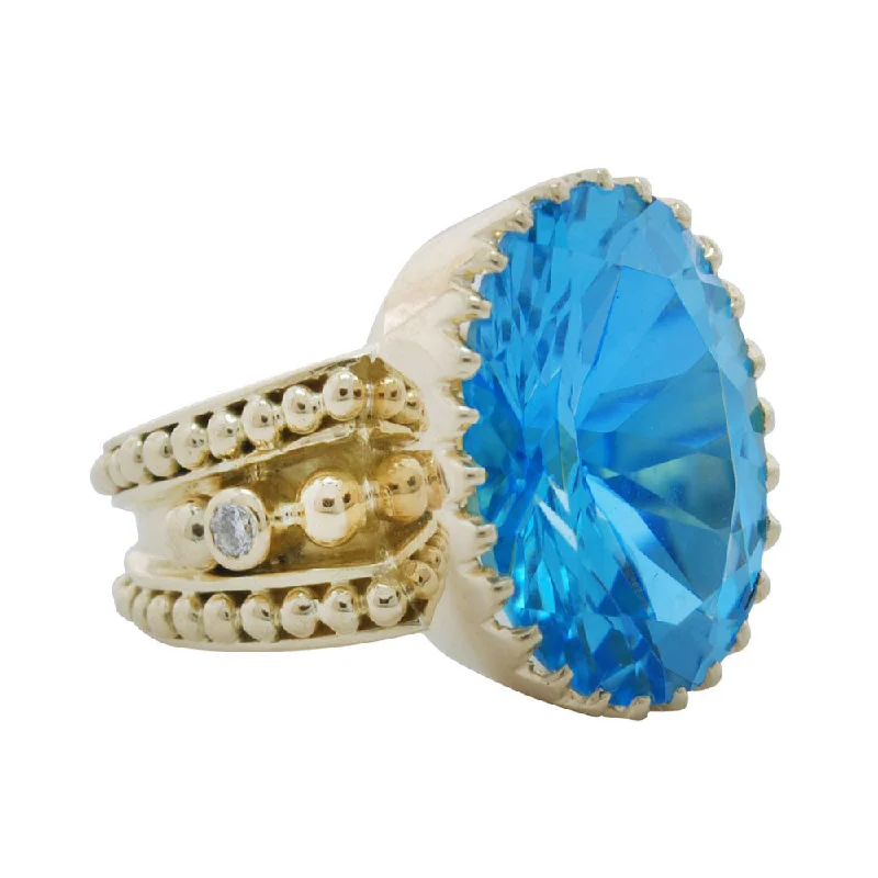 ladies-diamond-shank-rings-Ring- Blue Topaz And Diamond