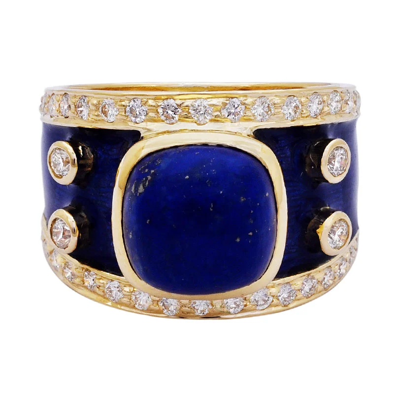 ladies-white-gold-cluster-rings-Ring- Lapis Lazuli and Diamond (Enamel)