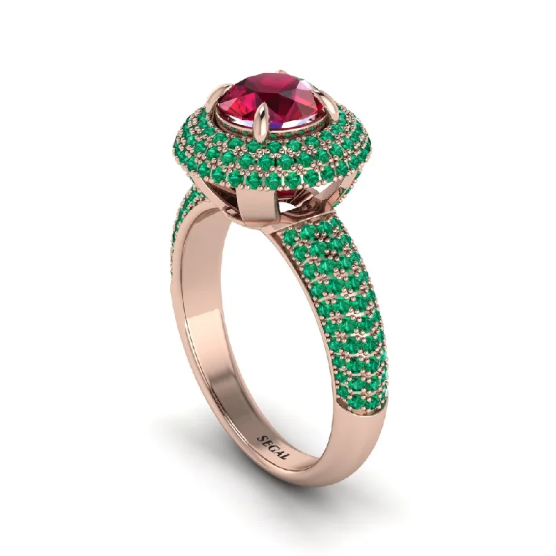 engagement-wedding-bezel-set-rings-Ruby Golden Majesty Pave Halo Engagement Ring - Myra No. 26