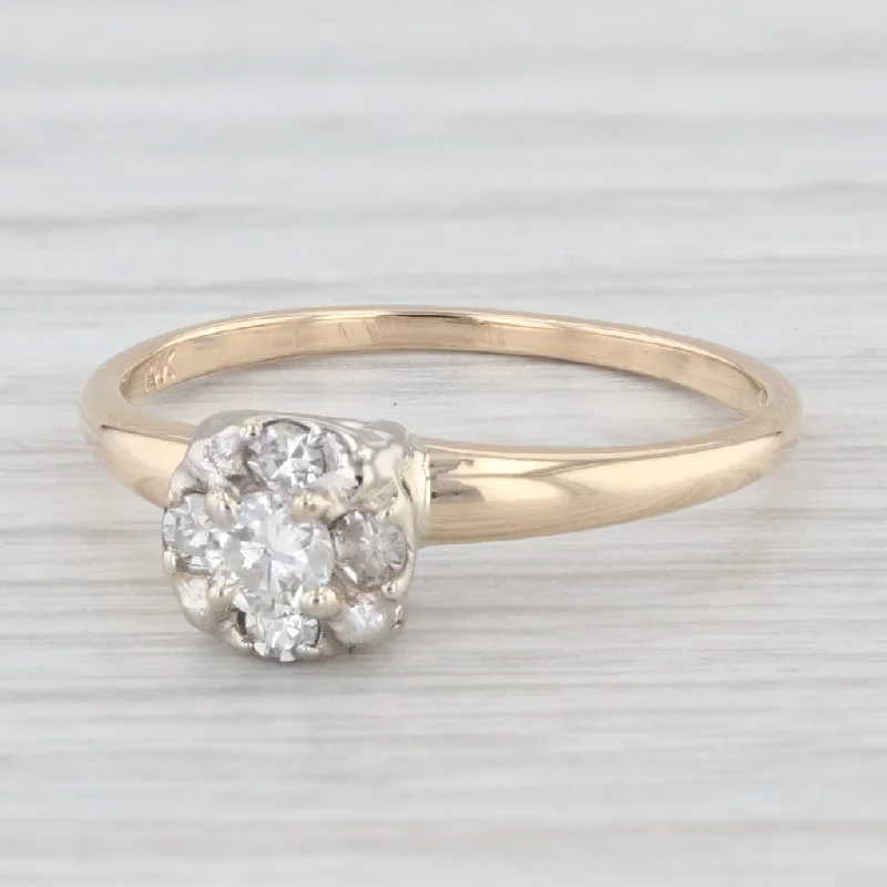 engagement-gold-flush-set-rings-Vintage 0.23ctw Round Diamond Halo 14k Yellow Gold Engagement Ring Size 6