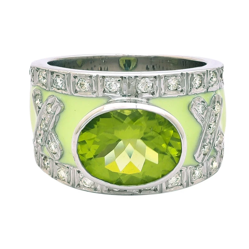 ladies-round-silver-rings-Ring- Peridot and Diamond (Enamel)