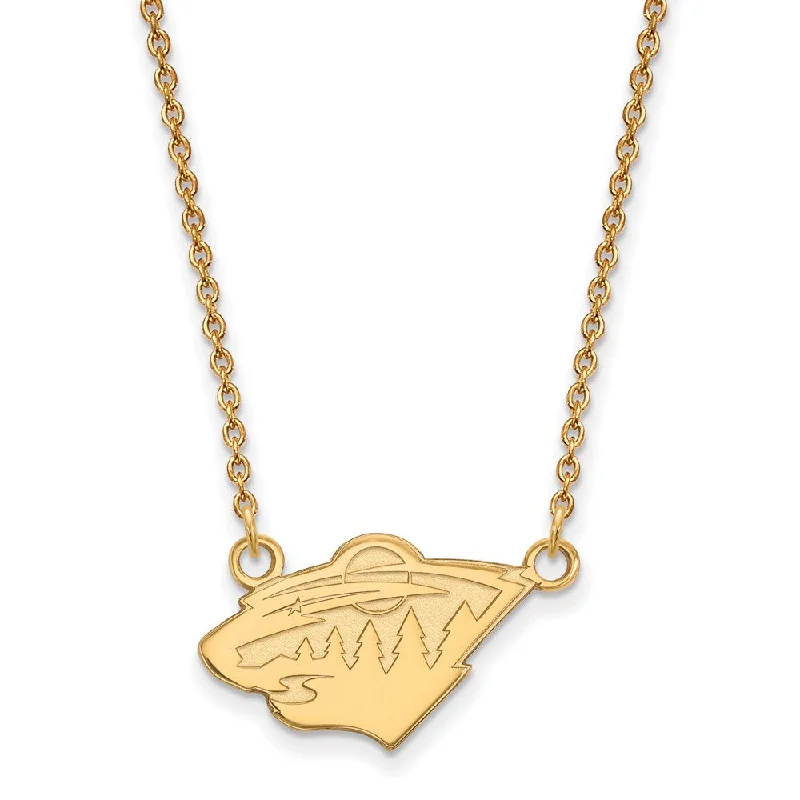 Ladies necklaces geometric flair -10k Yellow Gold NHL Minnesota Wild Small Necklace, 18 Inch